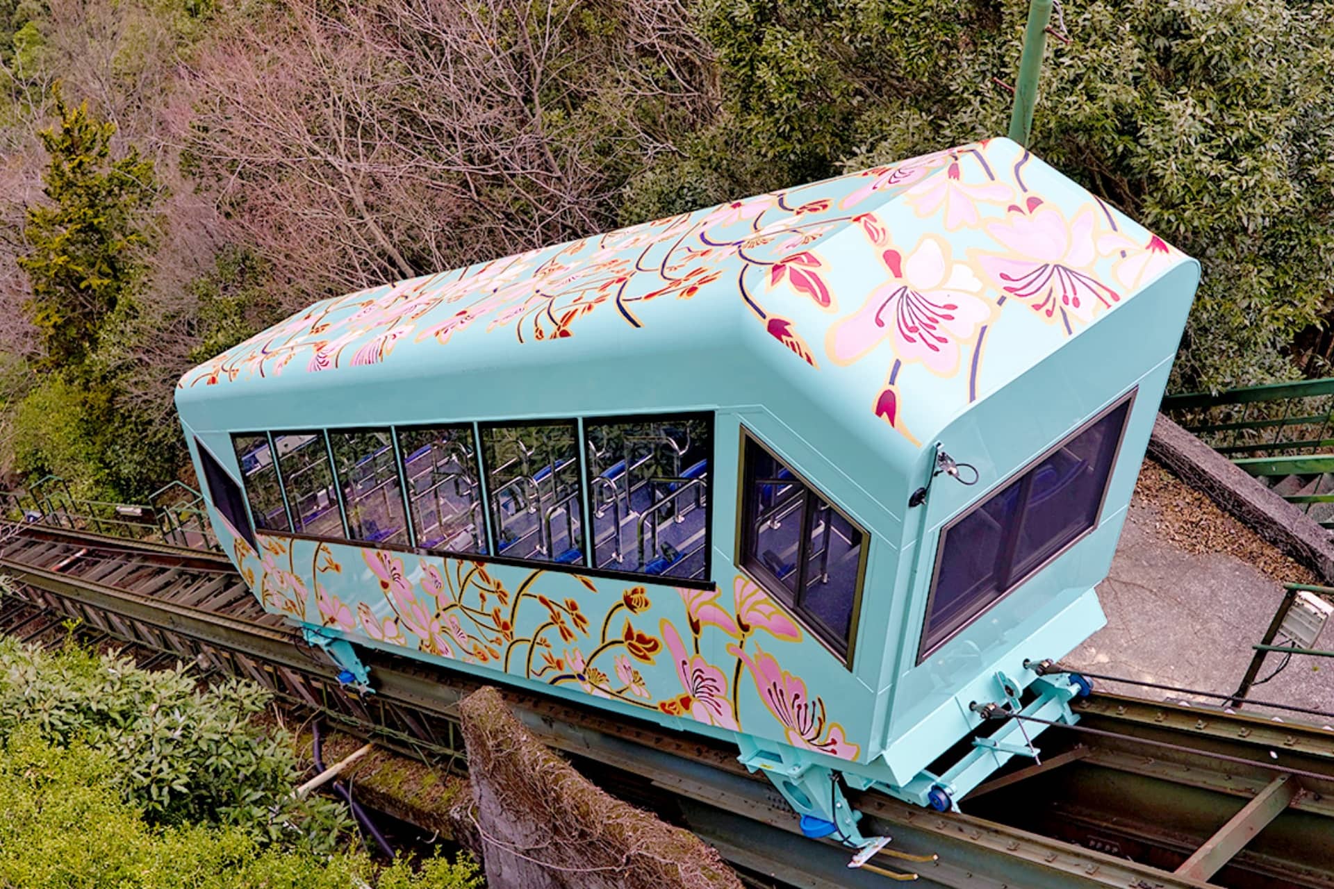 Cable Car Adorned with Flower Motif